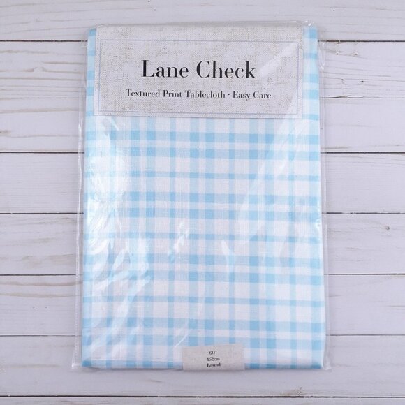 Fabric Tablecloth Blue White Checked 60 Inch Round - Picture 1 of 2